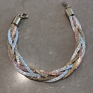 Vintage Braided Tri-Color Bracelet-Gold, Silver, & rose Tone